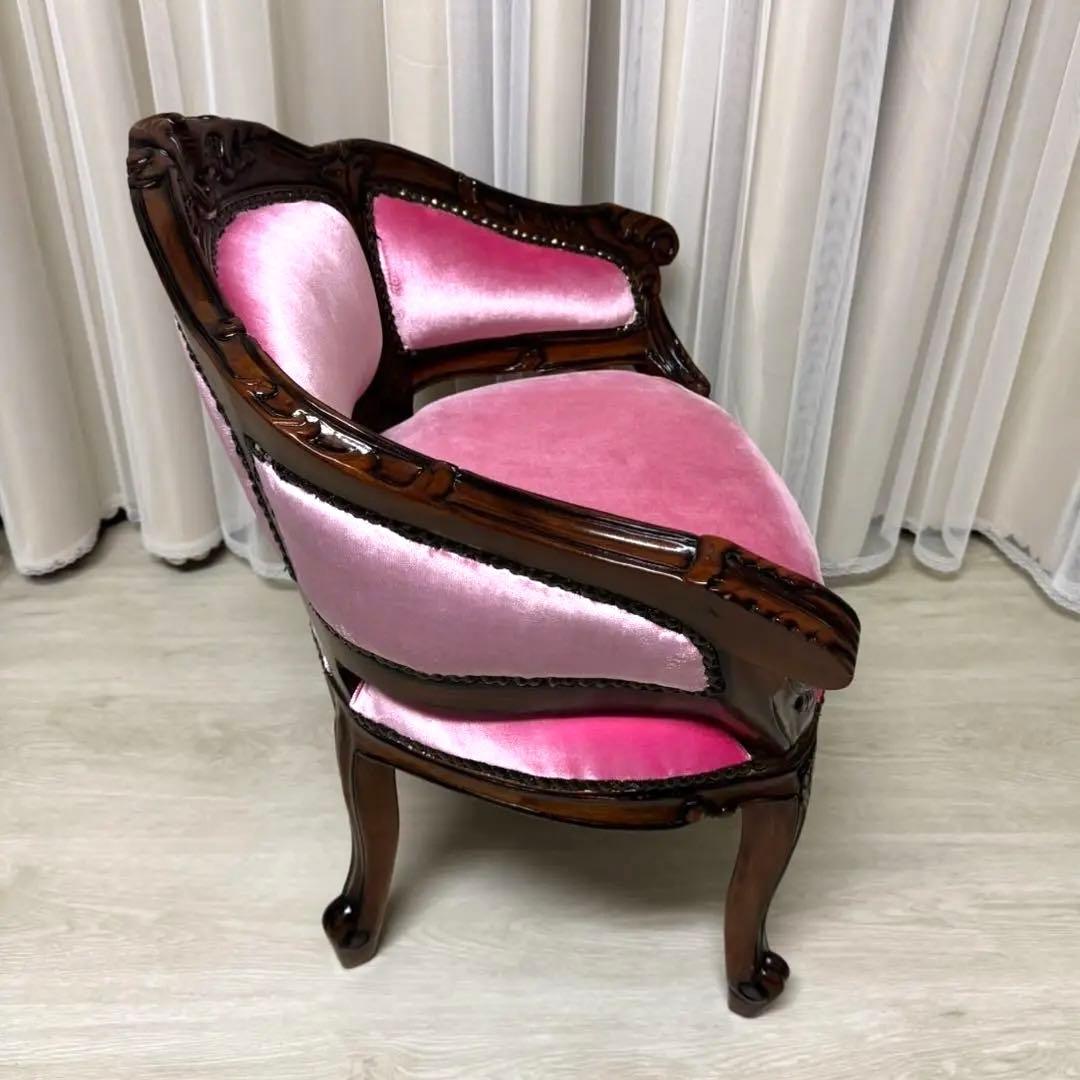 マホガニー材使用 ベネシア 1人掛けソファ ベロアピンク