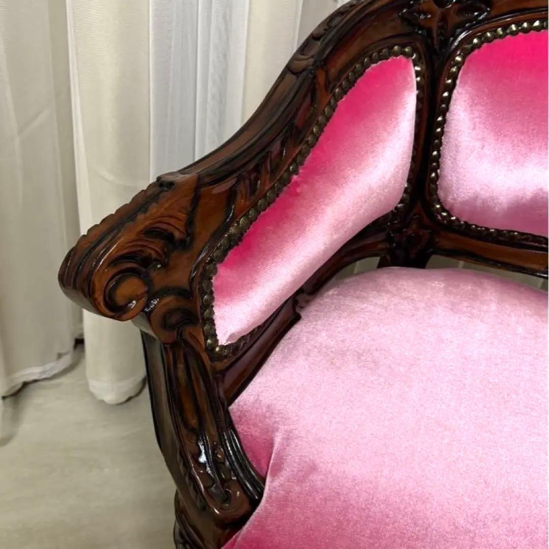 マホガニー材使用 ベネシア 1人掛けソファ ベロアピンク