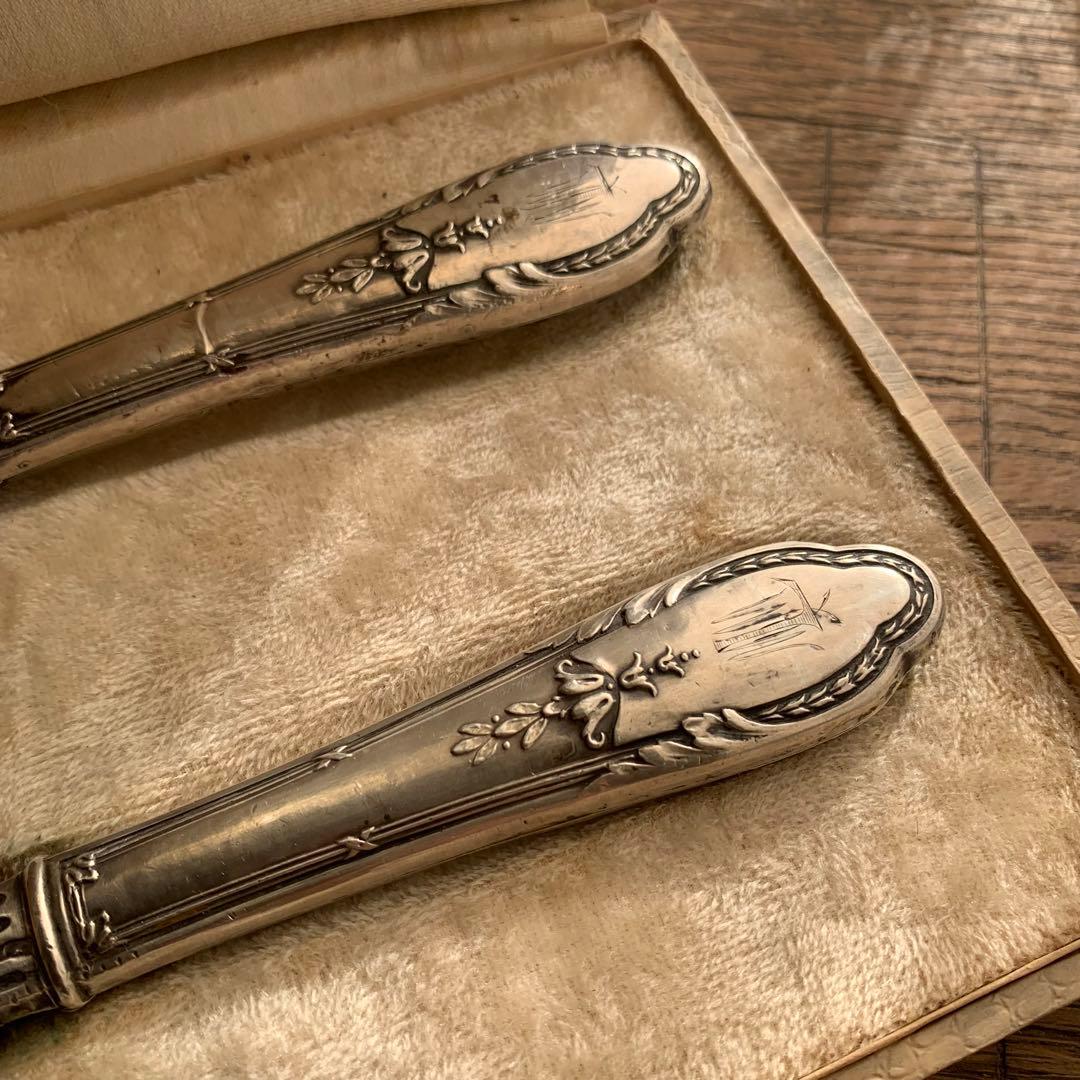 フランスアンティーク　彫金カトラリー　モノグラム入