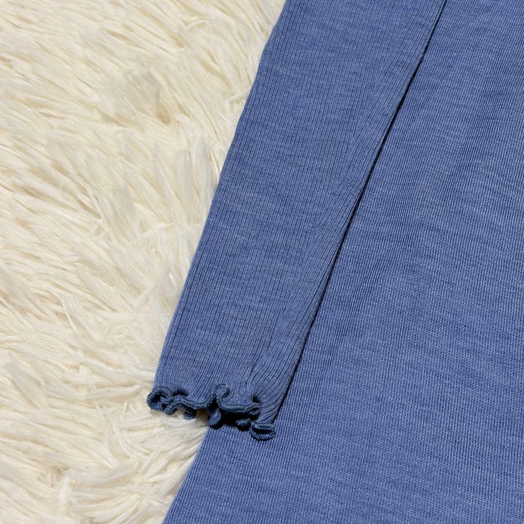 美品　オスカリート　カーディガン　リブ　ミドル丈　ライトブルー