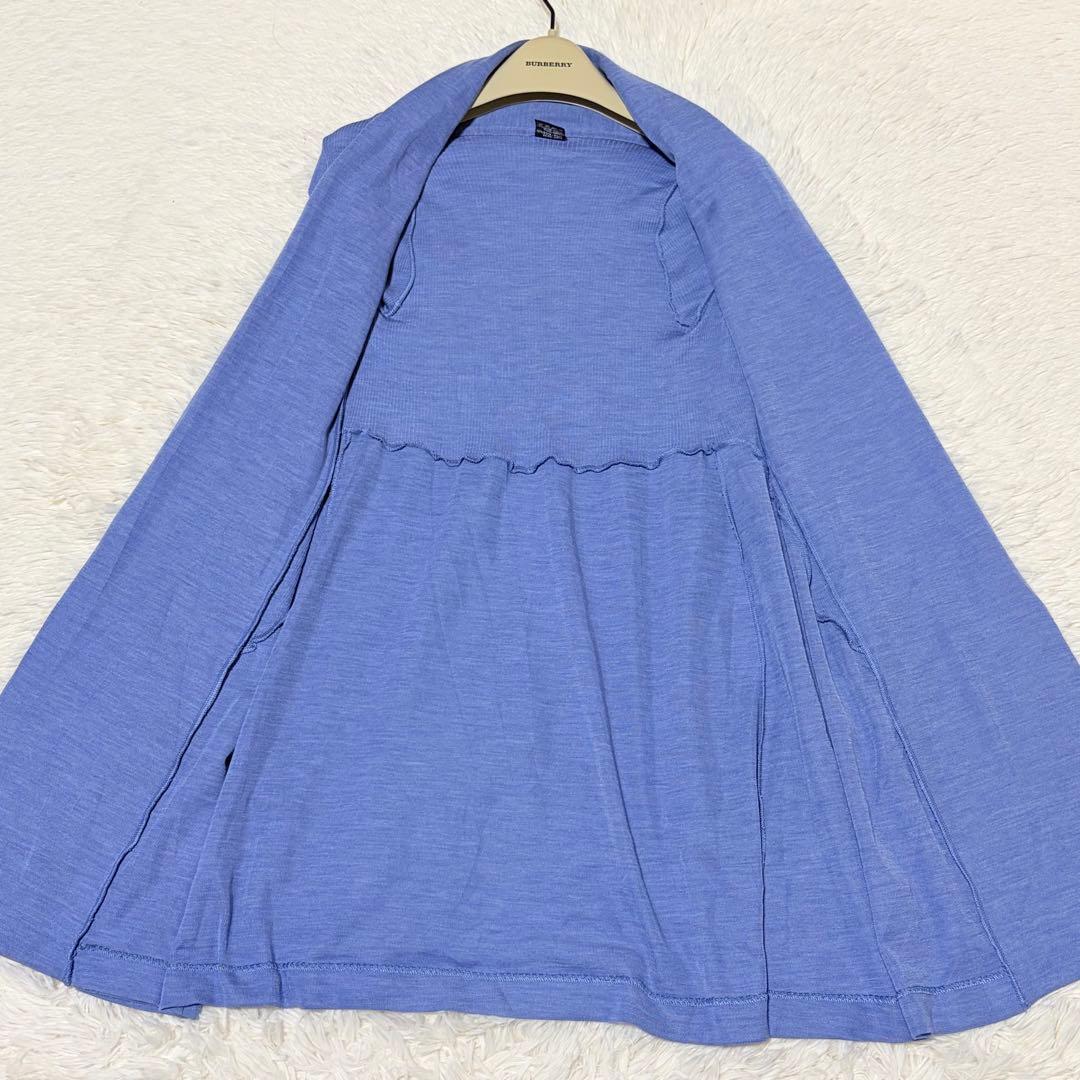 美品　オスカリート　カーディガン　リブ　ミドル丈　ライトブルー