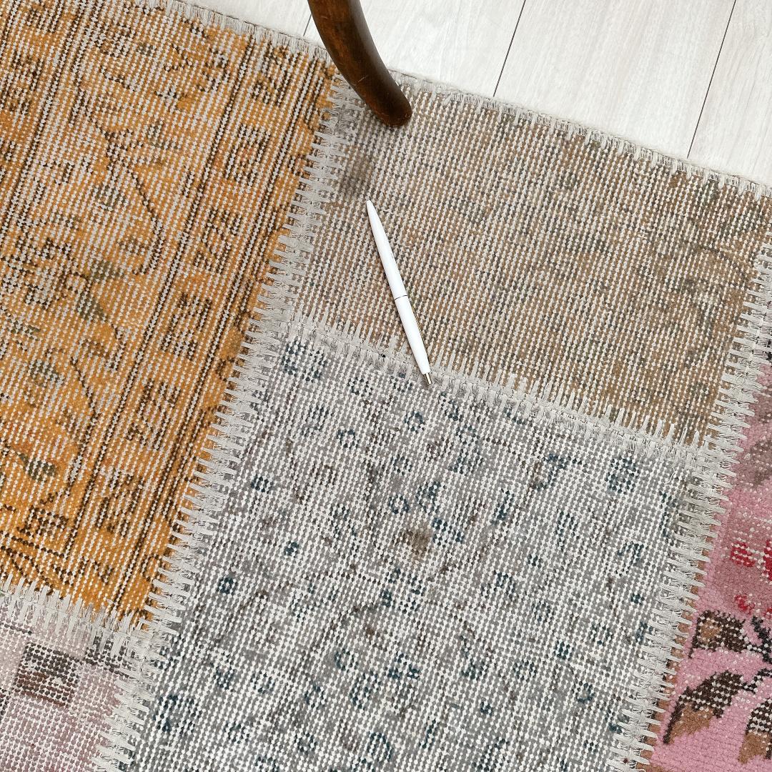 トルコ製ヴィンテージラグ915 レア 高級 ブルー イエロー パッチワーク