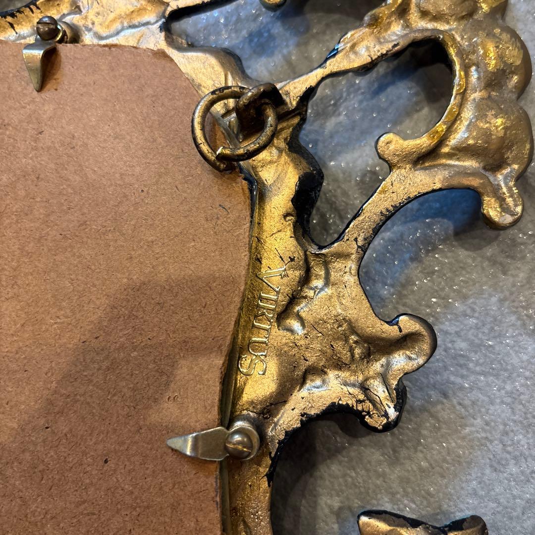 バロックスタイル 壁掛け鏡 ダークブルーと金 約40cm x 25cm