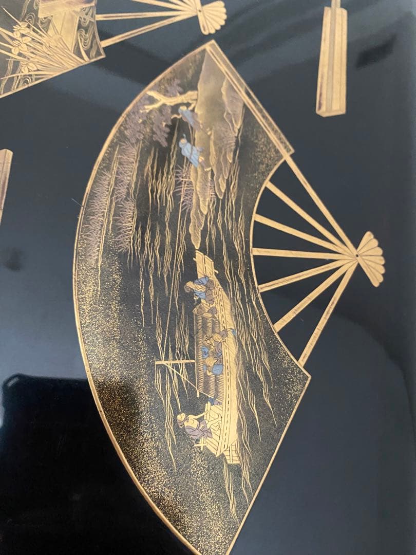 明治期頃 蒔絵 扇面 御料紙箱　料紙箱　草紙箱　書簡 内梨子地　漆器 漆工芸