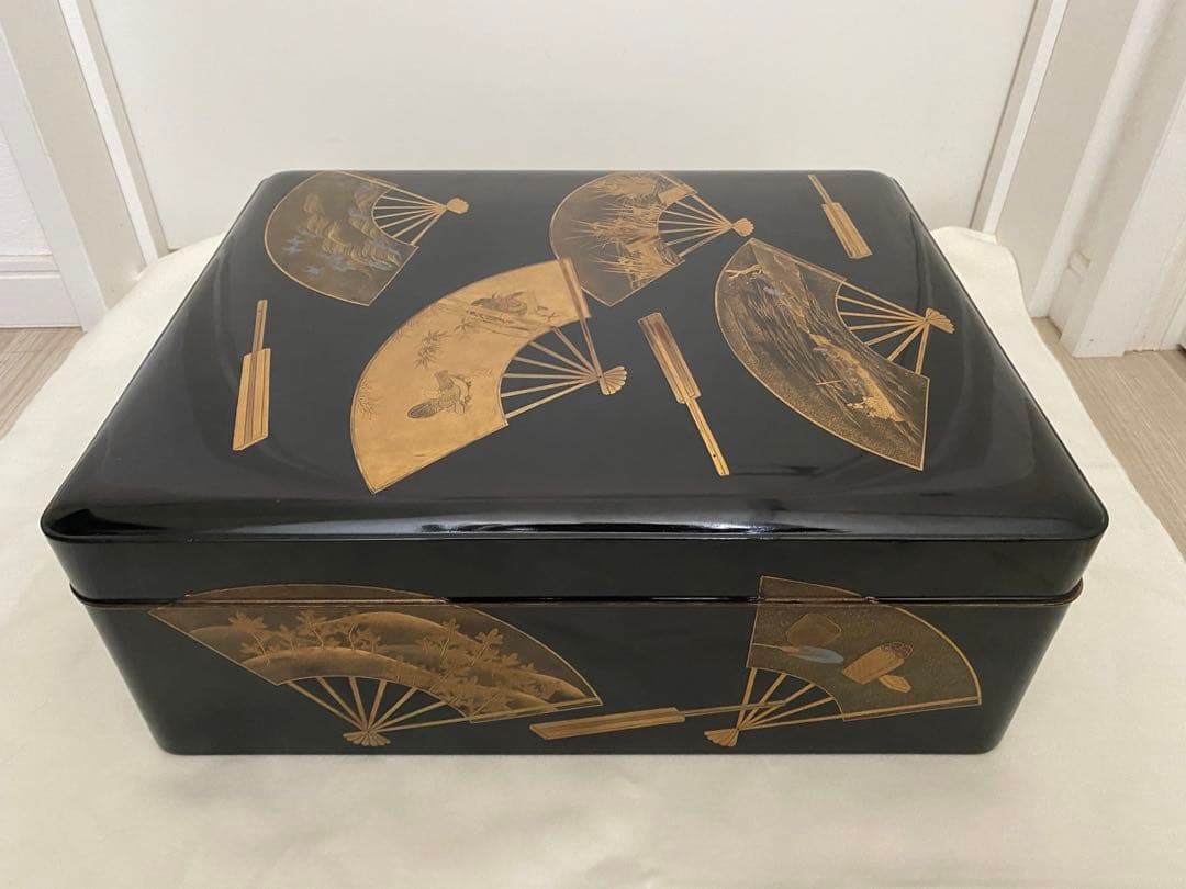 明治期頃 蒔絵 扇面 御料紙箱　料紙箱　草紙箱　書簡 内梨子地　漆器 漆工芸