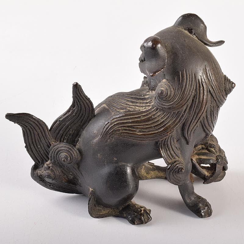 中国　古銅宣徳銅　玉乗り獅子　置物　D　R7798