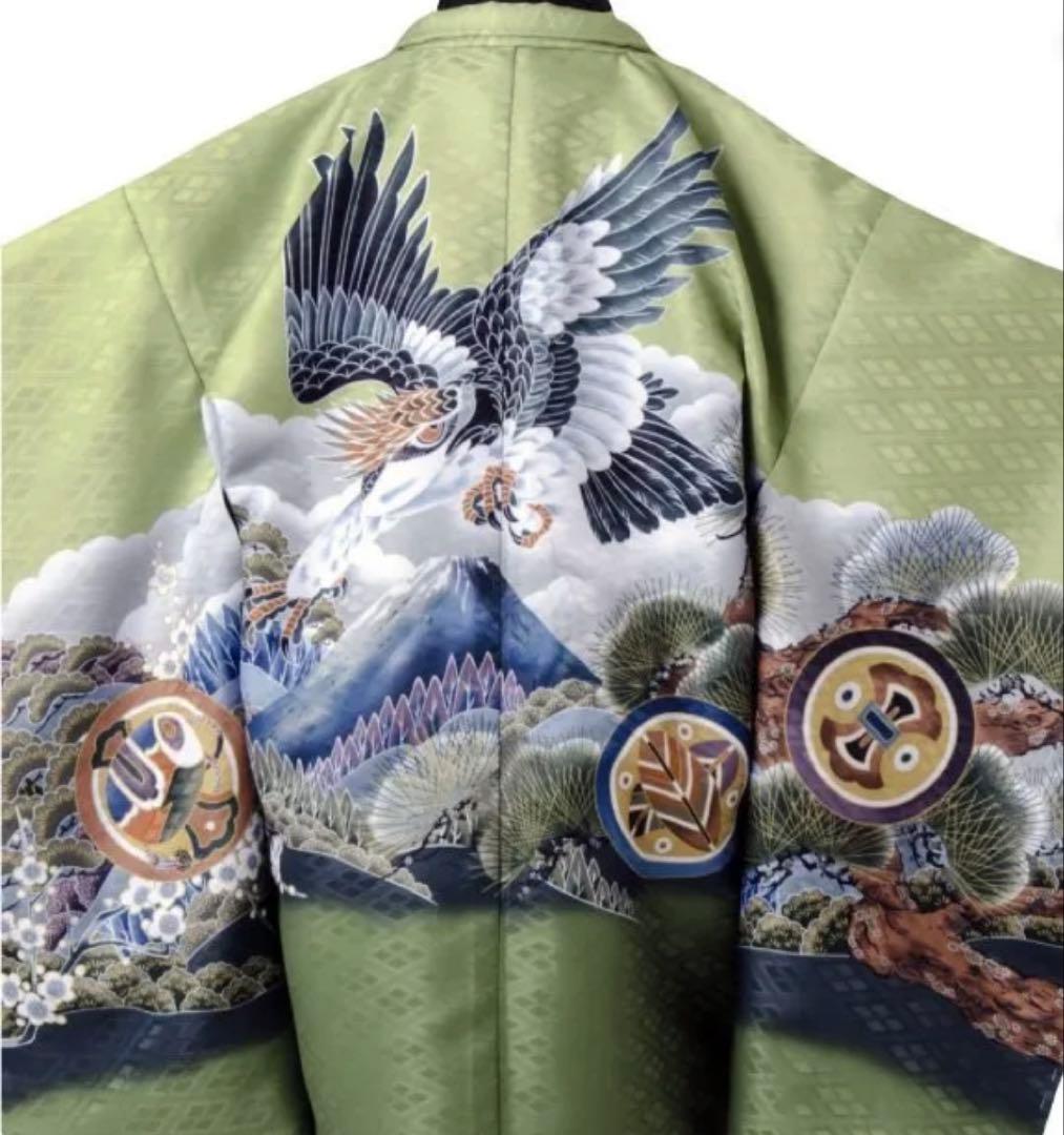 七五三 着物 袴 セット 緑色 鷹デザイン