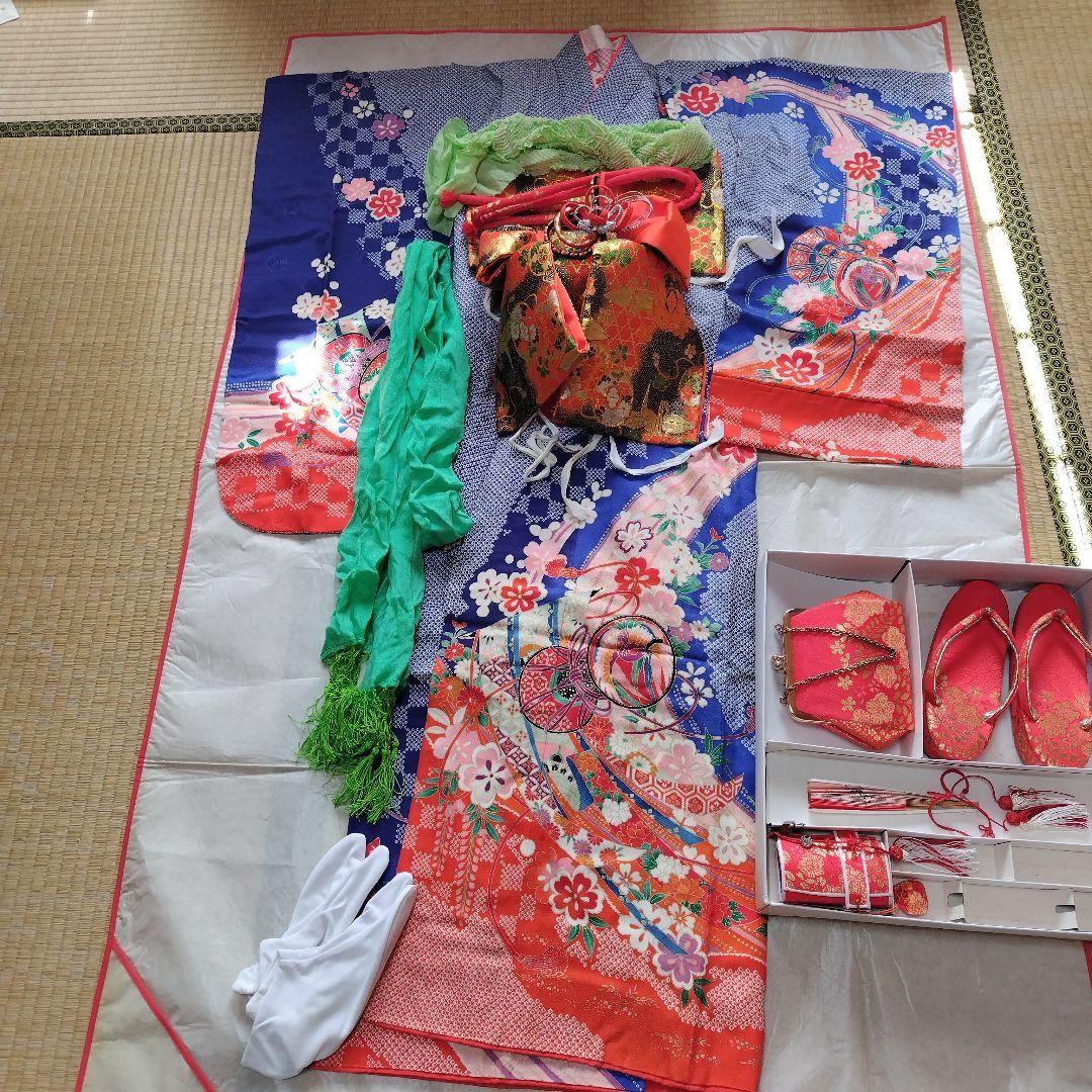 NICO！ 七五三　7歳　女の子着物セット　付け帯付き　草履　青しぼり調