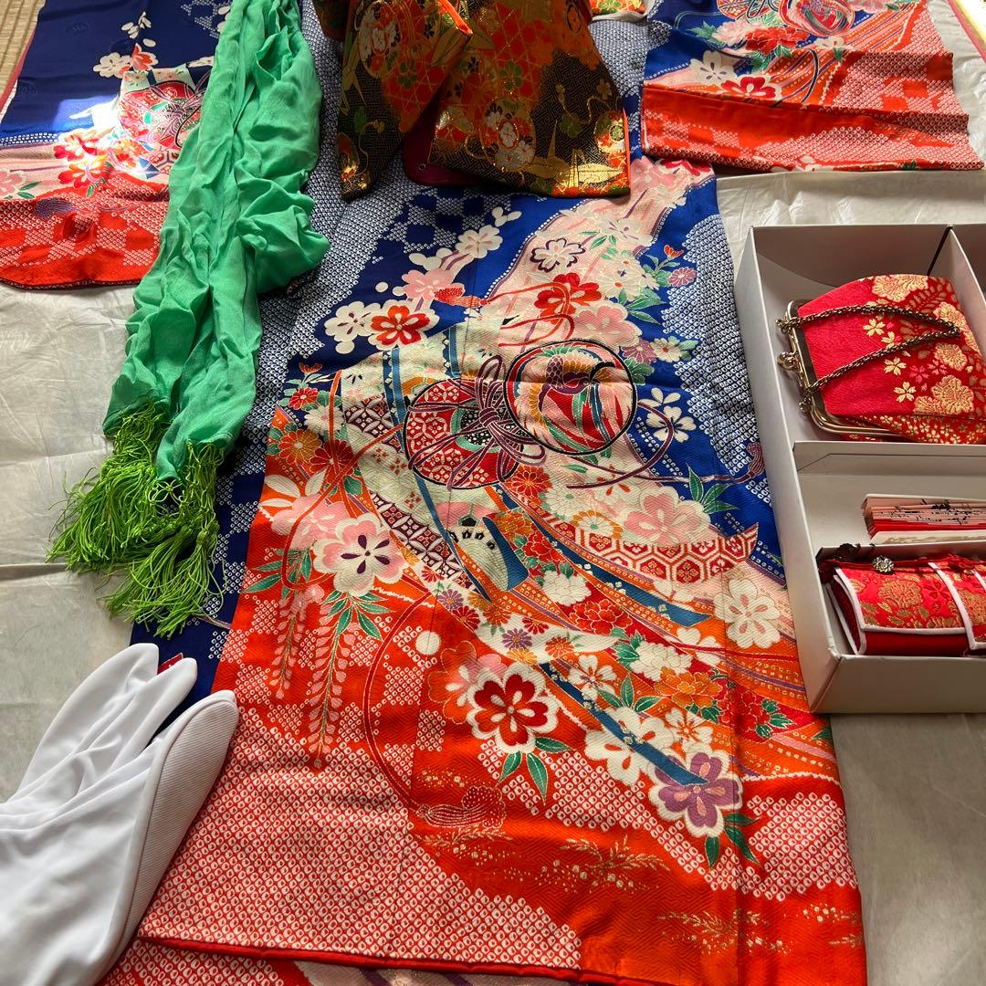 NICO！ 七五三　7歳　女の子着物セット　付け帯付き　草履　青しぼり調