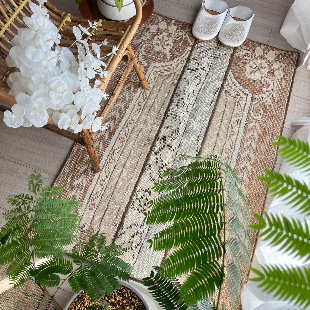 パッチワーク✳︎ 63×97✳︎キャラメル　マロンブラウン　トルコヴィンテージラグ