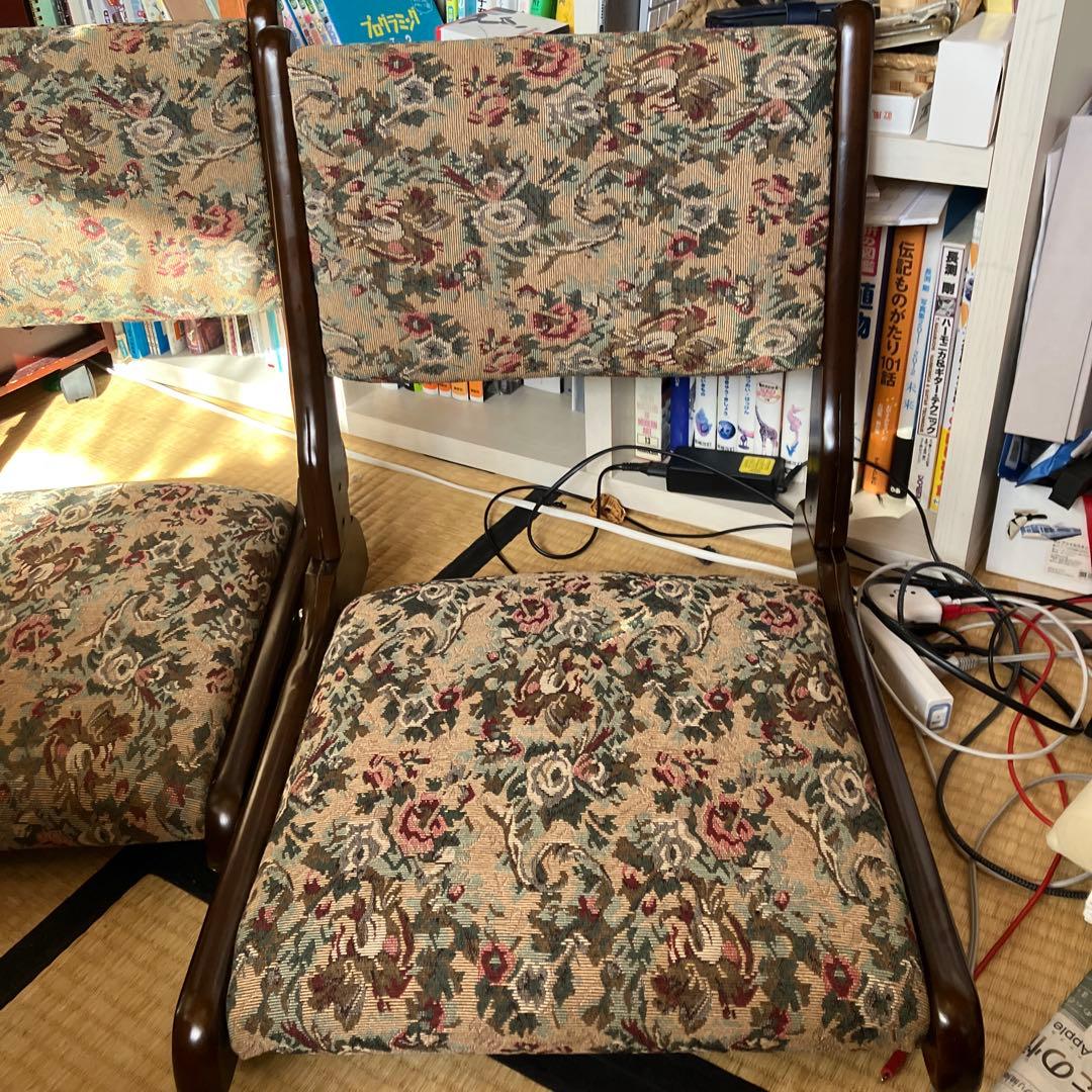 ゴブラン柄花模様　木製　折りたたみ回転座椅子 2脚