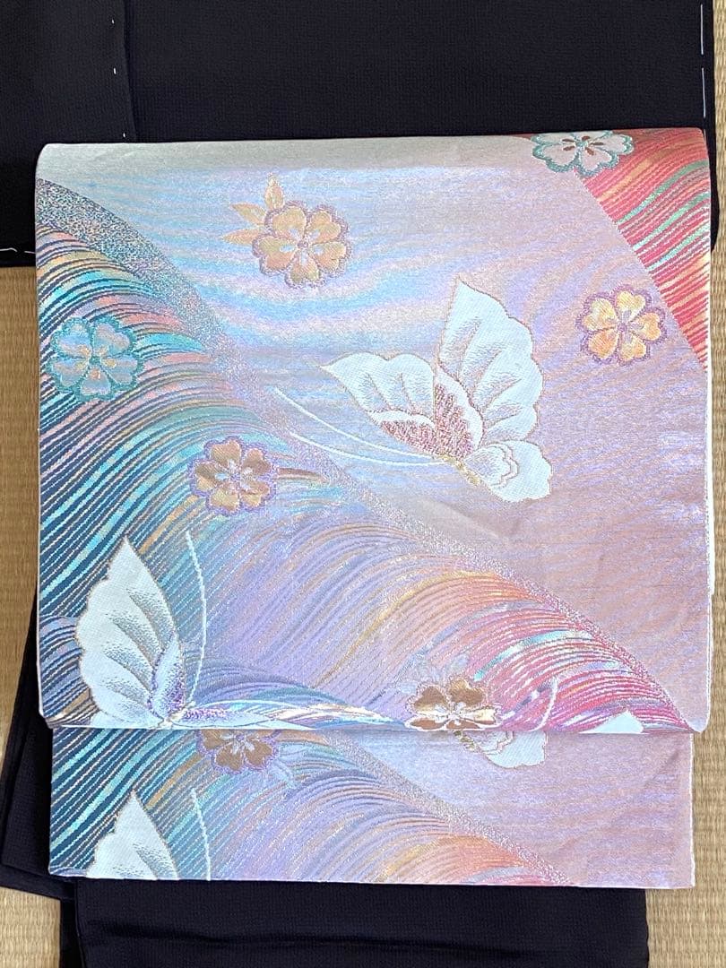 【未使用】黒紫色　金彩　蝶や花　蔦模様　訪問着（袷）フルセット