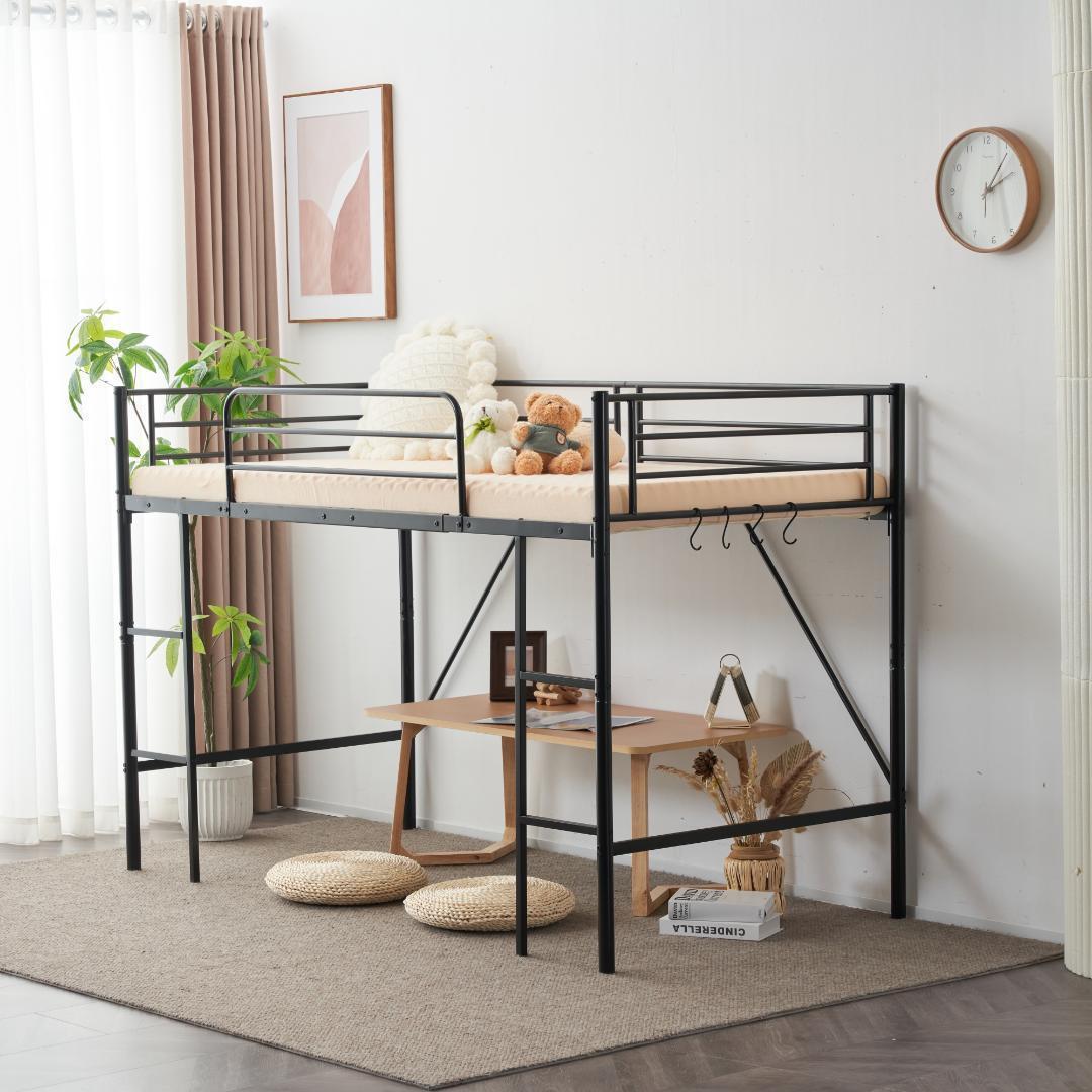 ロフトベッド シングル ベッド デスク付 木 収納 子スチール 耐震 ベッド