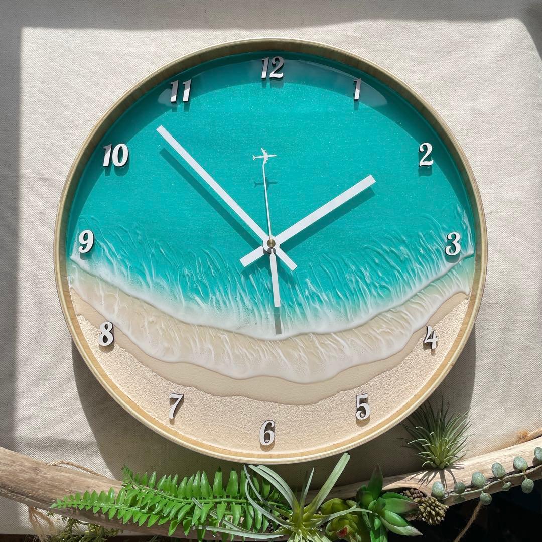 海のレジンアート・飛行機 時計