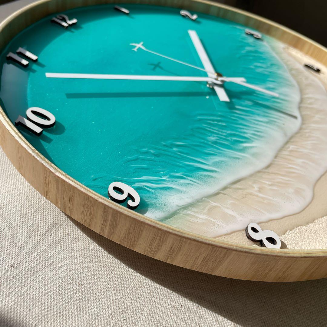海のレジンアート・飛行機 時計
