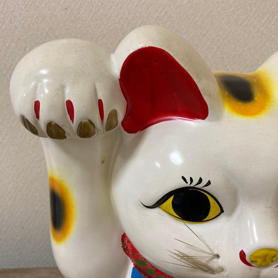 ・特大　古い招き猫　招福置物　貯金箱　千万両縁起物〈検 常滑焼　七福神　薬師窯