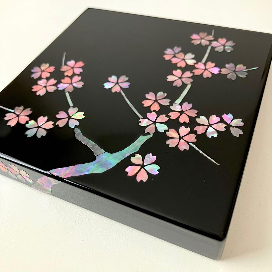 漆器のアソベ 漆器 宝石箱 ジュエリーボックス 小物入れ 桜花 正角