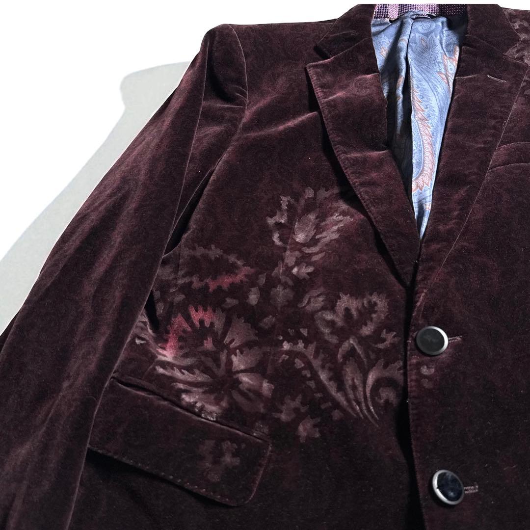 【高級伊製】ETROエトロ ペイズリー総柄ベロアセットアップ スーツ XL