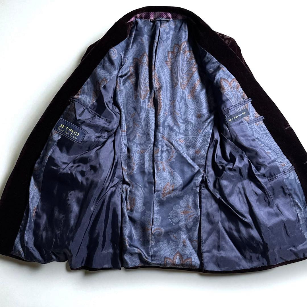 【高級伊製】ETROエトロ ペイズリー総柄ベロアセットアップ スーツ XL