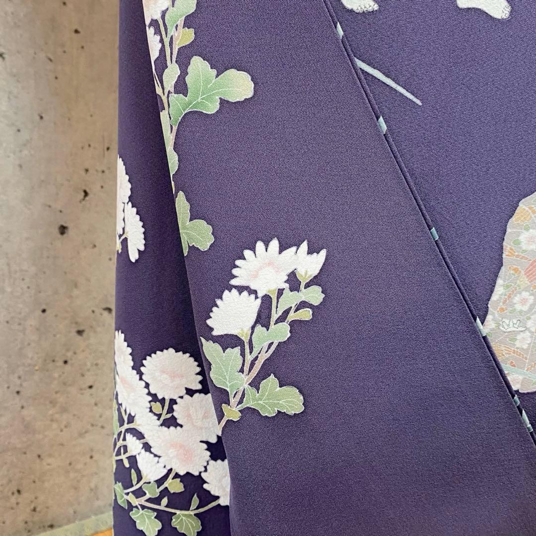 正絹　訪問着　童子柄　落款　一つ紋　紫系　袷