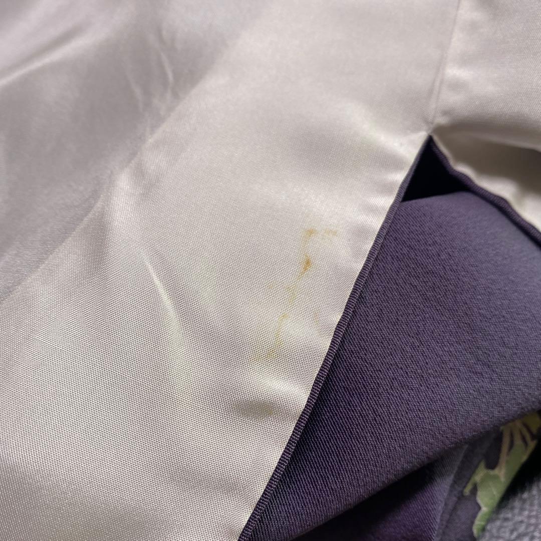 正絹　訪問着　童子柄　落款　一つ紋　紫系　袷