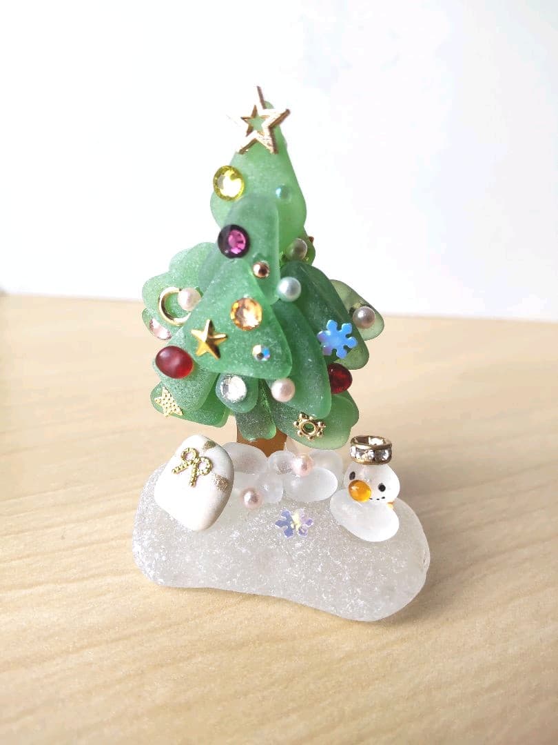 シーグラスアート　ミニ立体アート　クリスマスツリー　フィギュア　ミニチュア