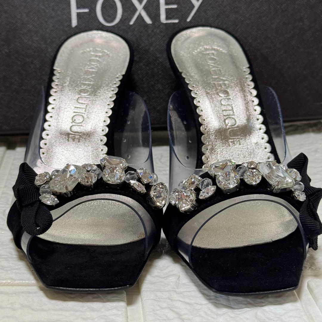 【未使用 】フォクシー ブティック サンダル ウェッジソール ビジュー スエード