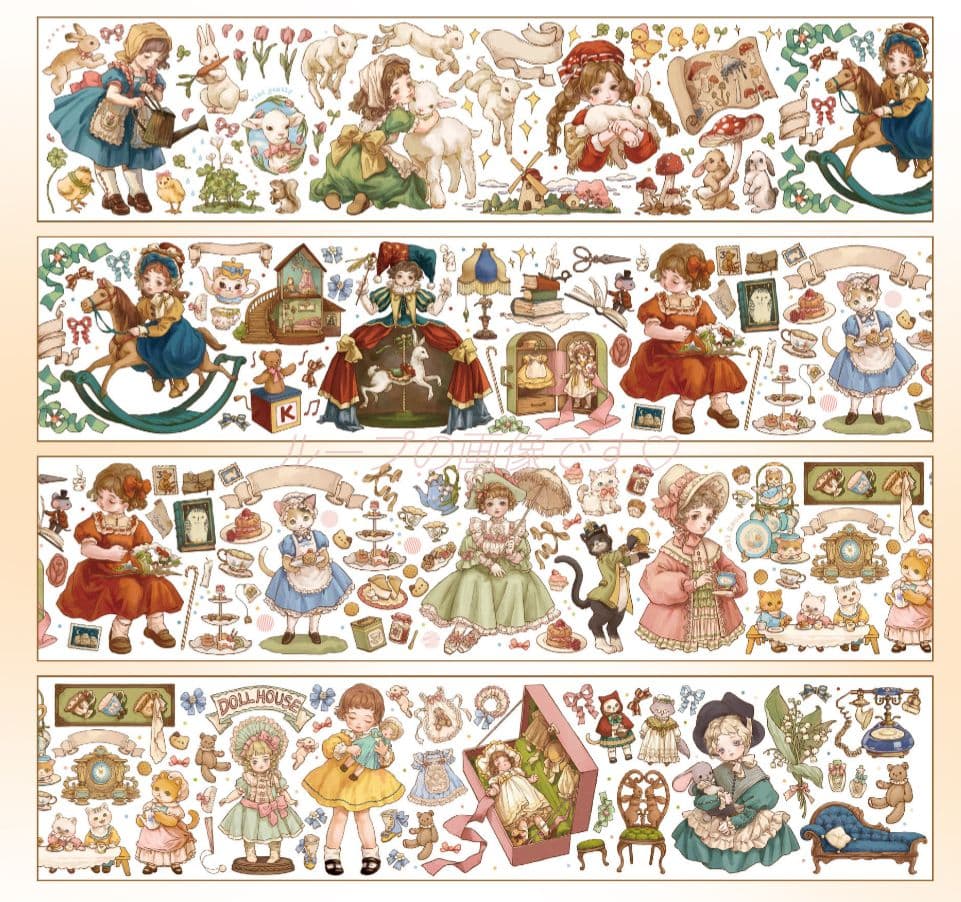 のこり２✩SALE✩J198＃朵拉的玩偶屋(炫彩)切り売り海外人物マステ女の子