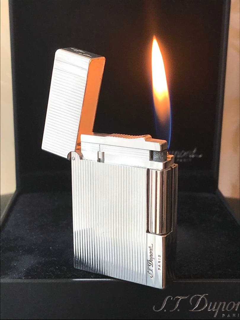 ゆゆ様　開閉音あり　超快音キーーン　デュポン　ガスライター　シルバー　ライン２s