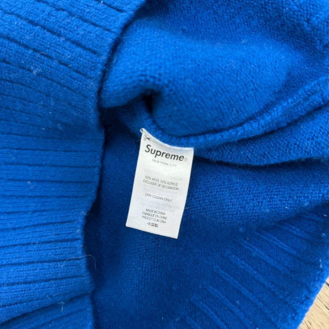 Supreme 刺繍ロゴ　ウール混素材　青　Mサイズ　ニット　セーター