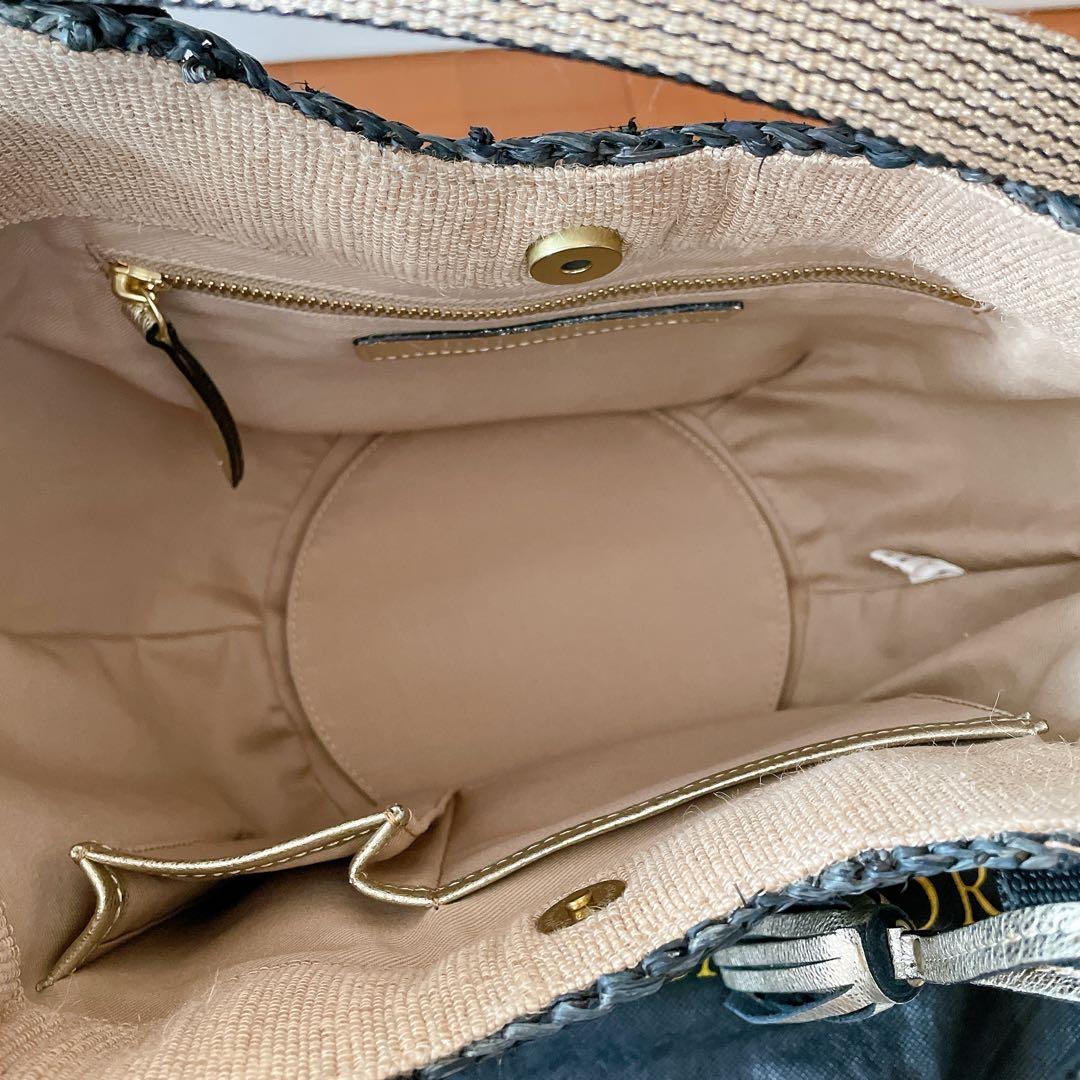 ヴィオラドーロ　かごバッグ　ラフィア　レザー　ブラック×ゴールド