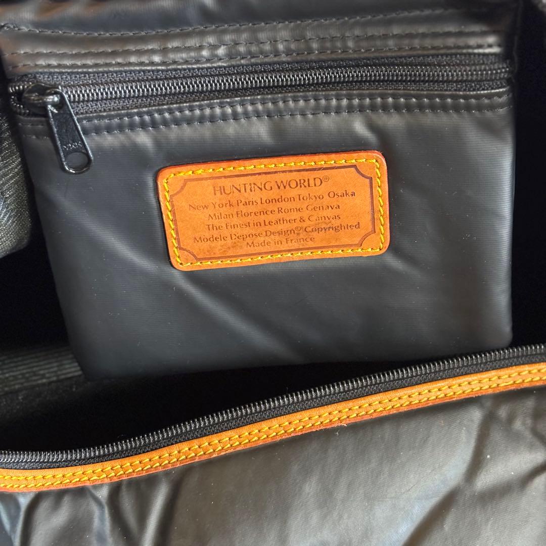 HUNTING WORLD 2WAY ナイロン×レザー ボストン 黒 大容量用