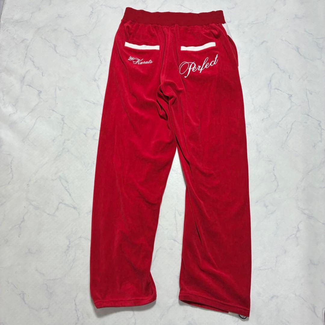 希少Lサイズ✨24カラッツ ベロア セットアップ デカロゴ ライン 赤 メンズ