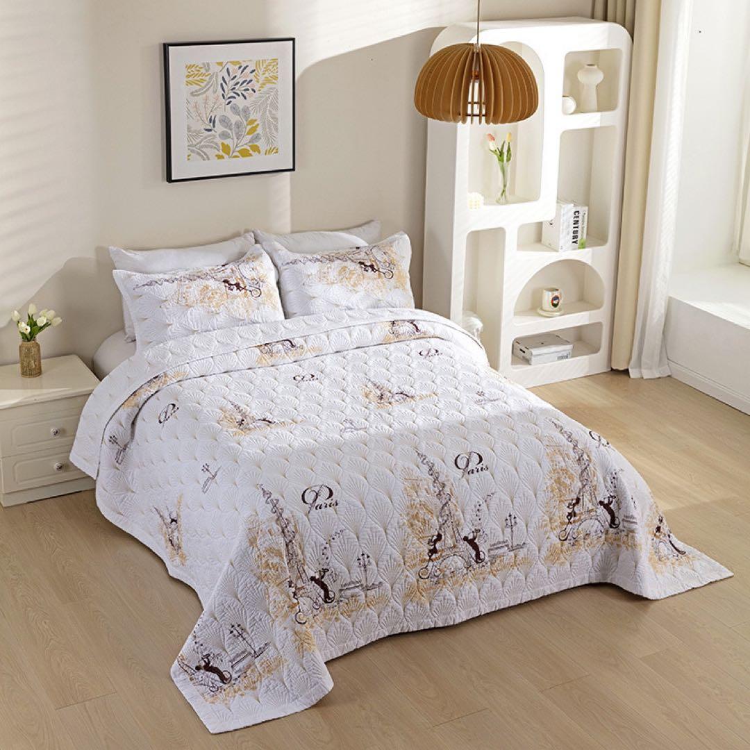 キルトベッドカバー3点セット綿マルチカバー キルティング pairs