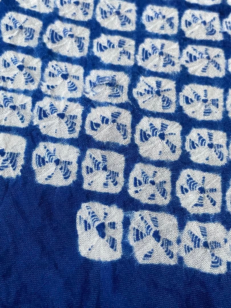 着物　浴衣　絞り生地　一反　ブルー系　ワンピース　トップス　ハンドメイド
