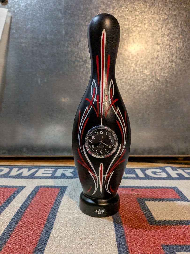 ボーリングピン おしゃれ 貯金箱 時計 黒 陶器 インテリア アメリカン