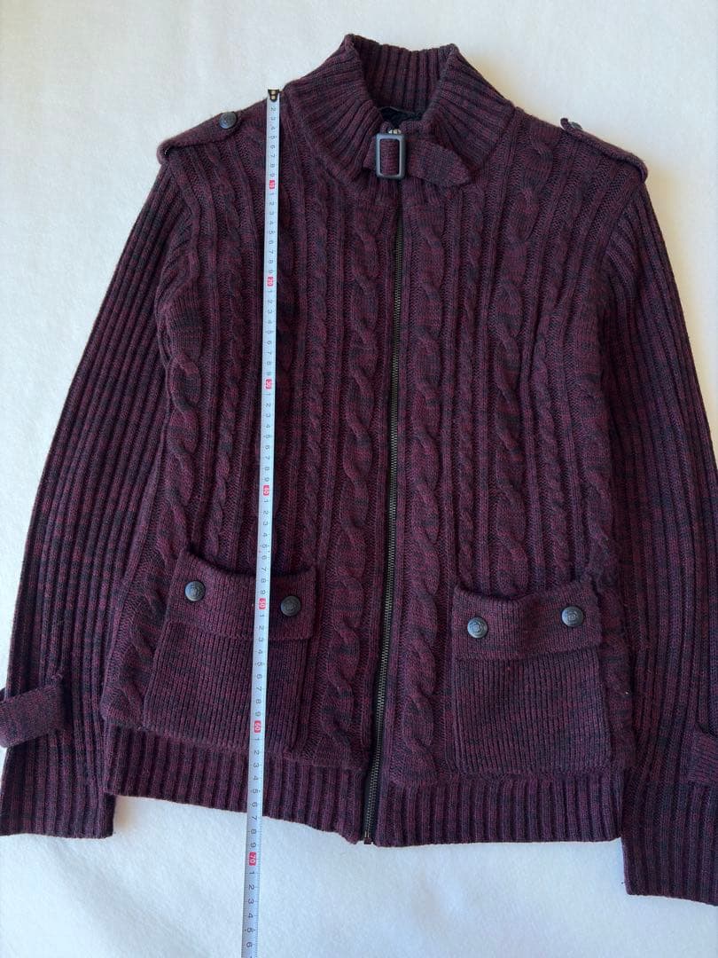 y2k 00s当時物 マーブルニット裏ボア ライダース ケーブル編み 平成ギャル