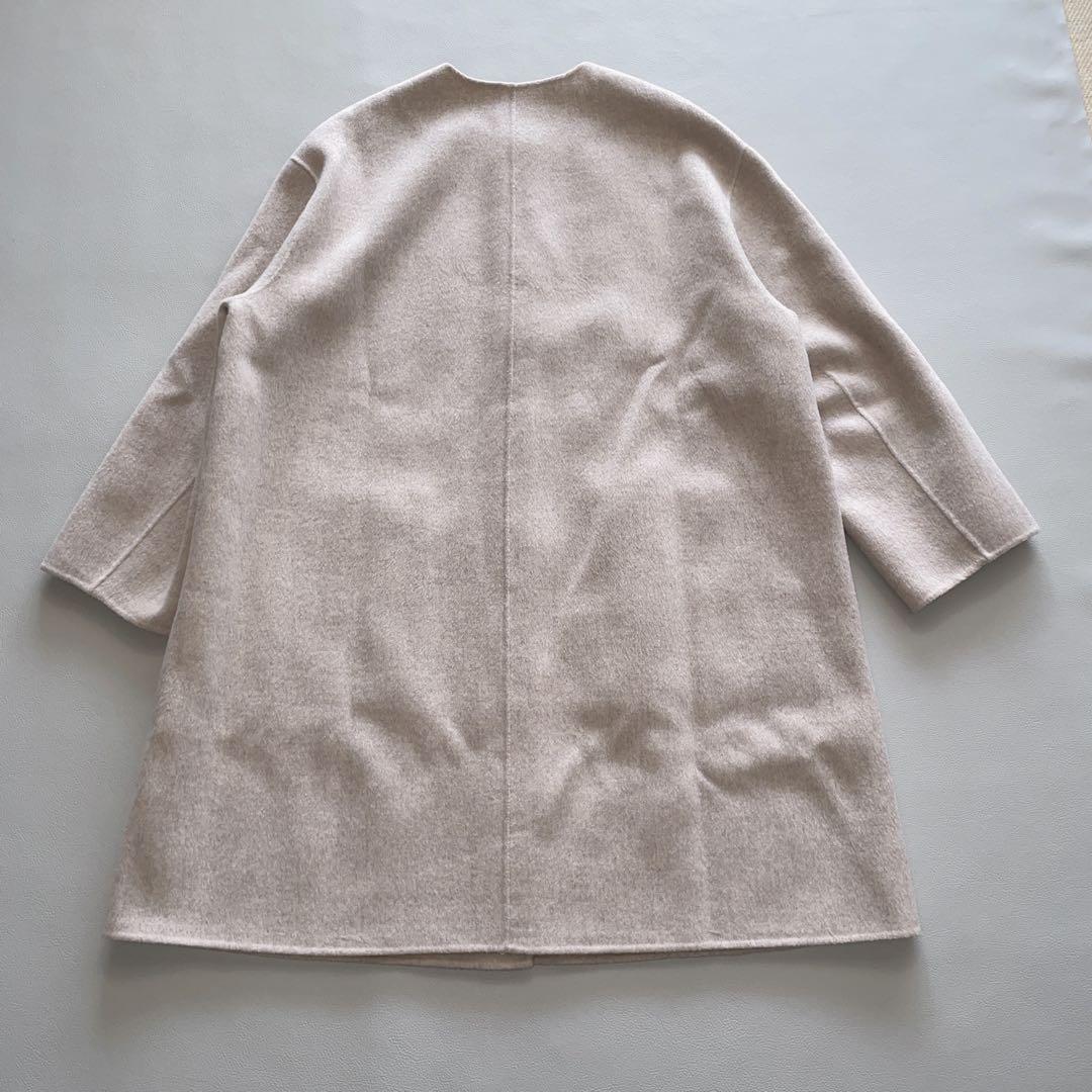 セオリーリュクス 38 カシミア混リバー仕立て　ノーカラー　マフラー付コート