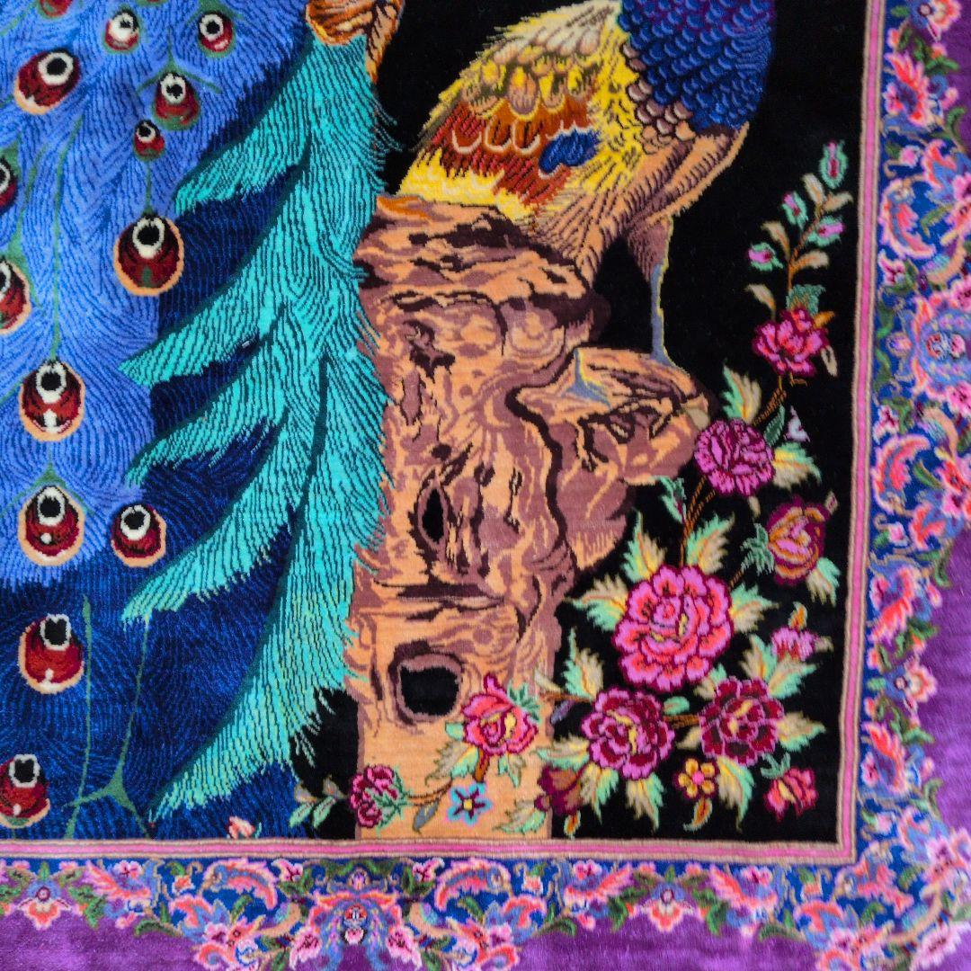 60x90cmペルシャ・クム産(320)玄関・タペストリー・絹・シルクじゅうたん