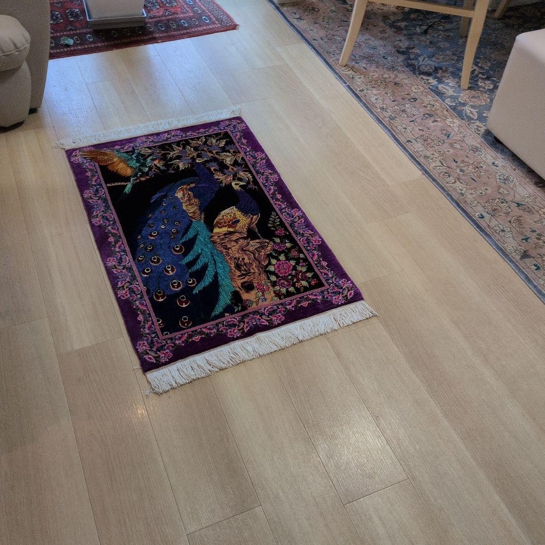 60x90cmペルシャ・クム産(320)玄関・タペストリー・絹・シルクじゅうたん