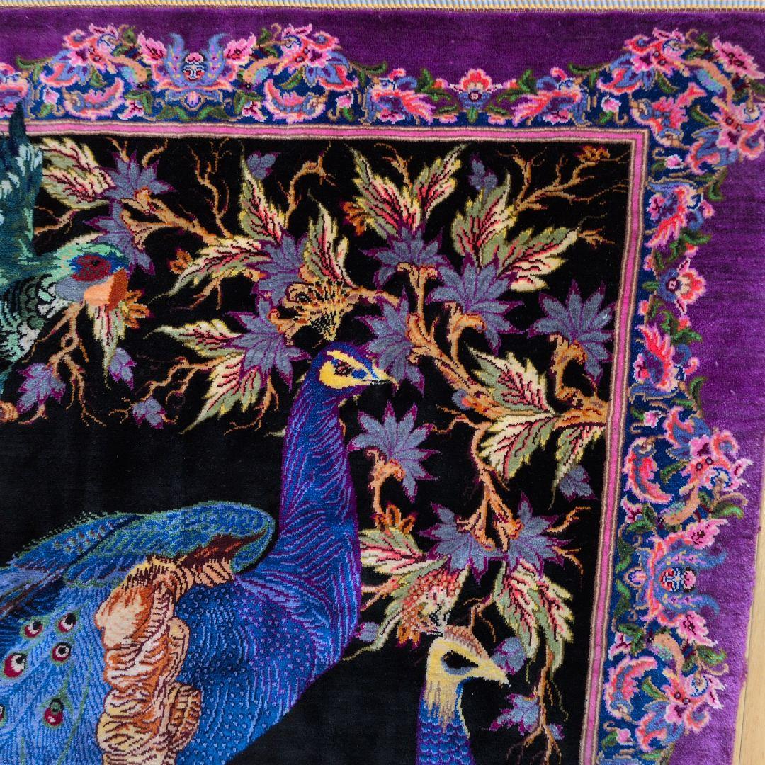 60x90cmペルシャ・クム産(320)玄関・タペストリー・絹・シルクじゅうたん