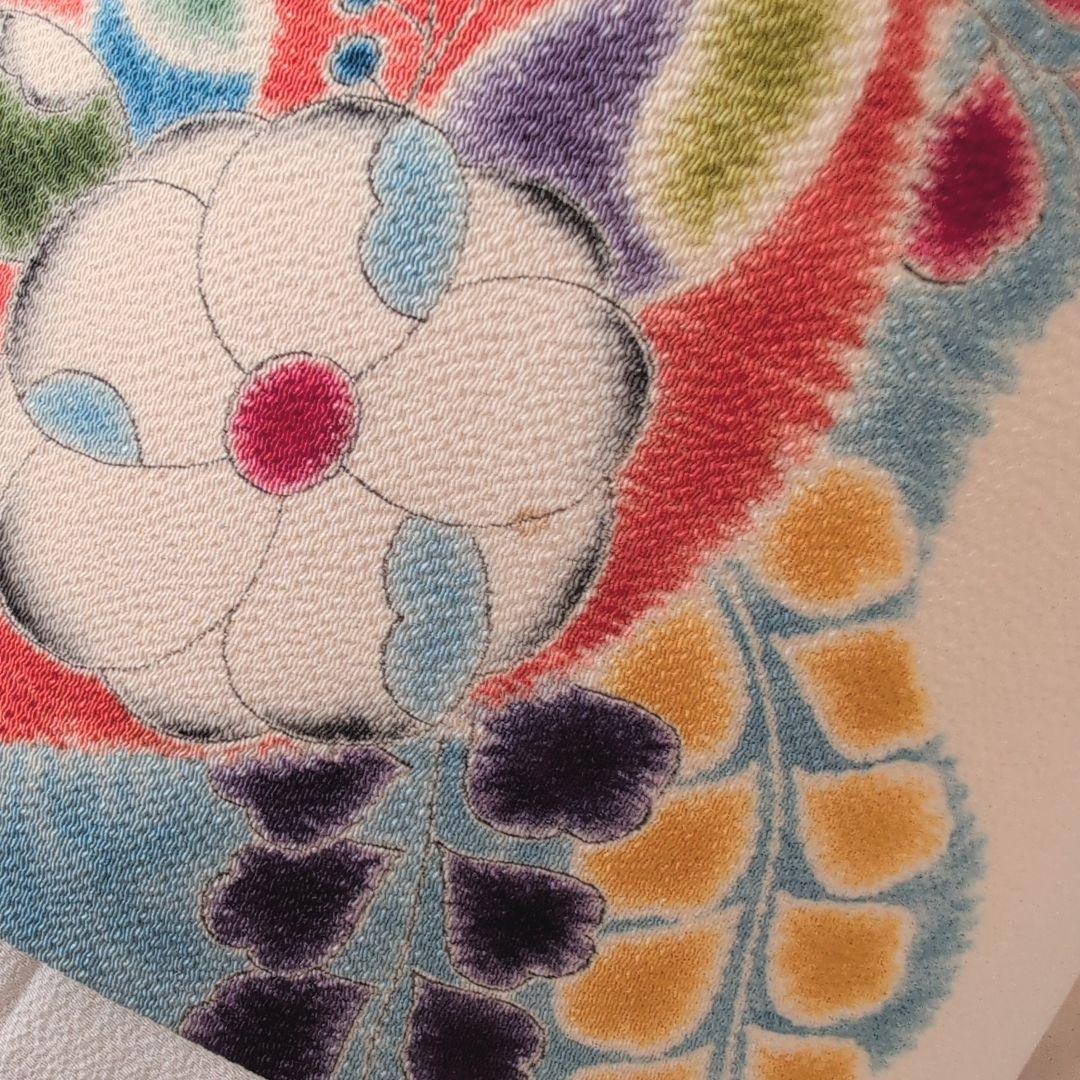 小紋　フルセット　着物　正絹　花　白地　可愛い　帯辻ヶ花　E2