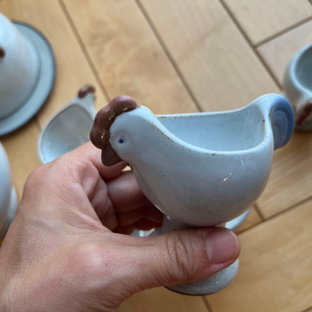 リサ　ラーソン　置物　ニワトリ　親子　エッグカップ　セット　バターケース