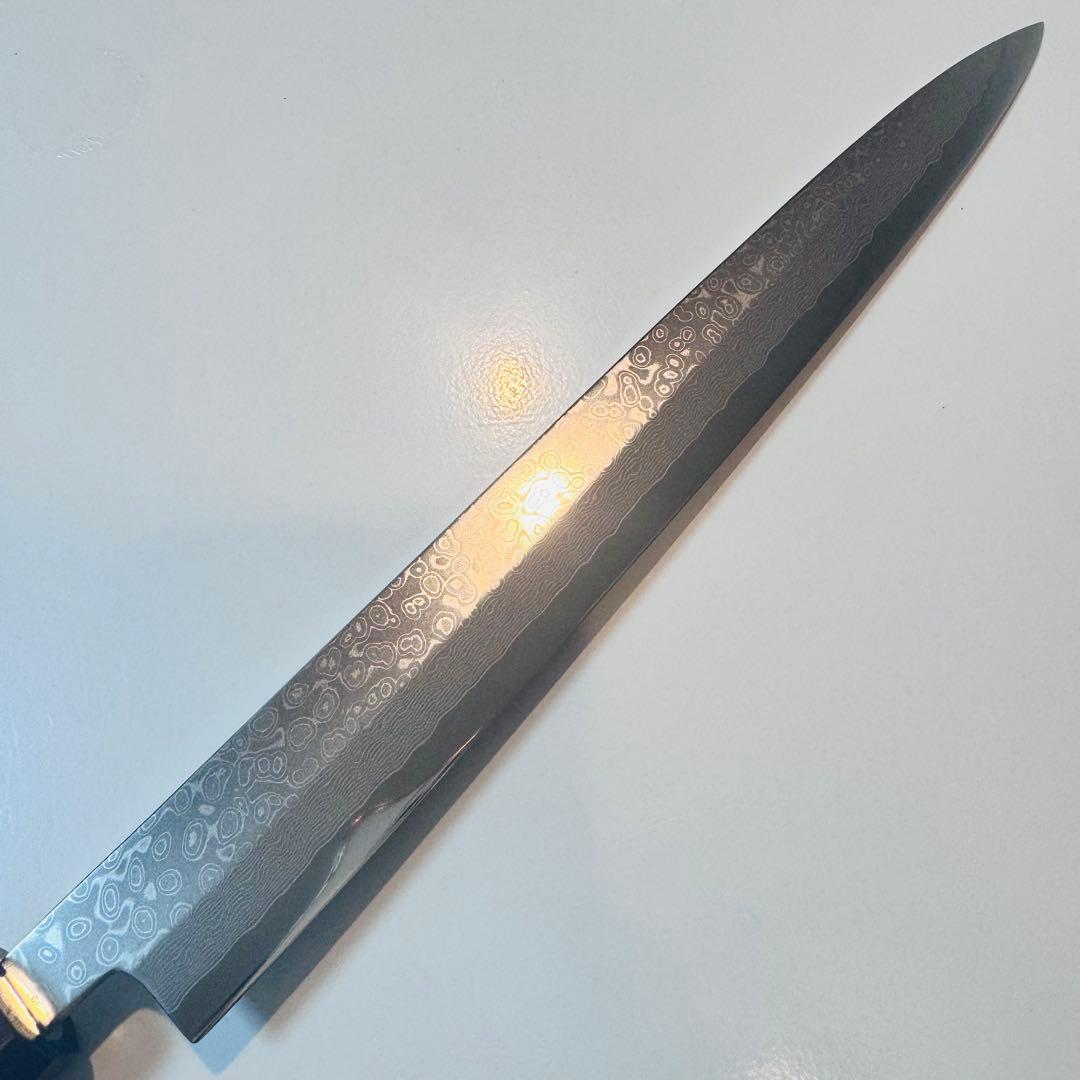 270mm ダマスカス墨流し柳刃包丁 紫檀八角柄 鏡面仕上げ 刺身用