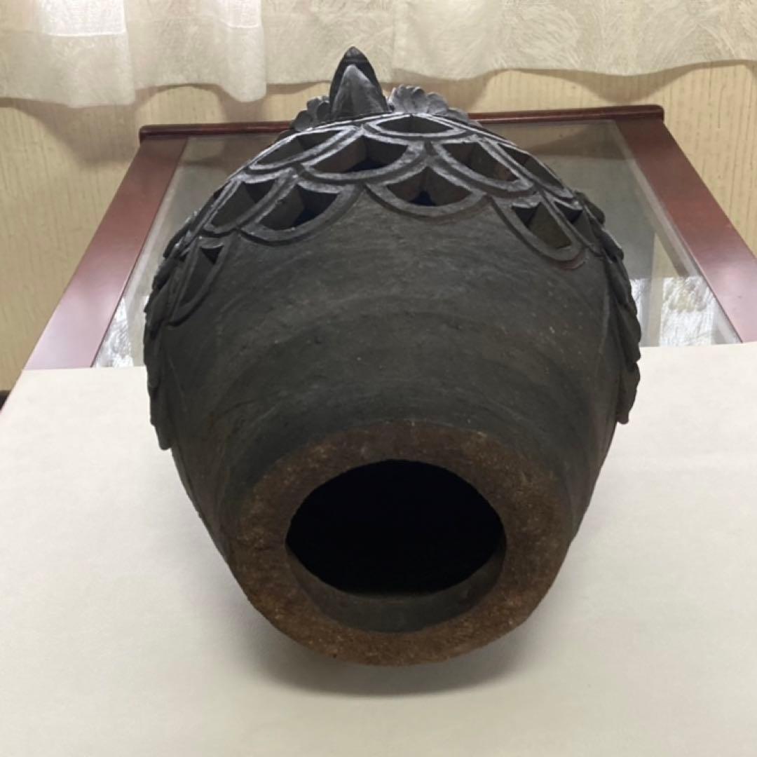 信楽焼 陶器 フクロウ 梟 置物 オブジェ 透かし 工芸品 モダン レトロ