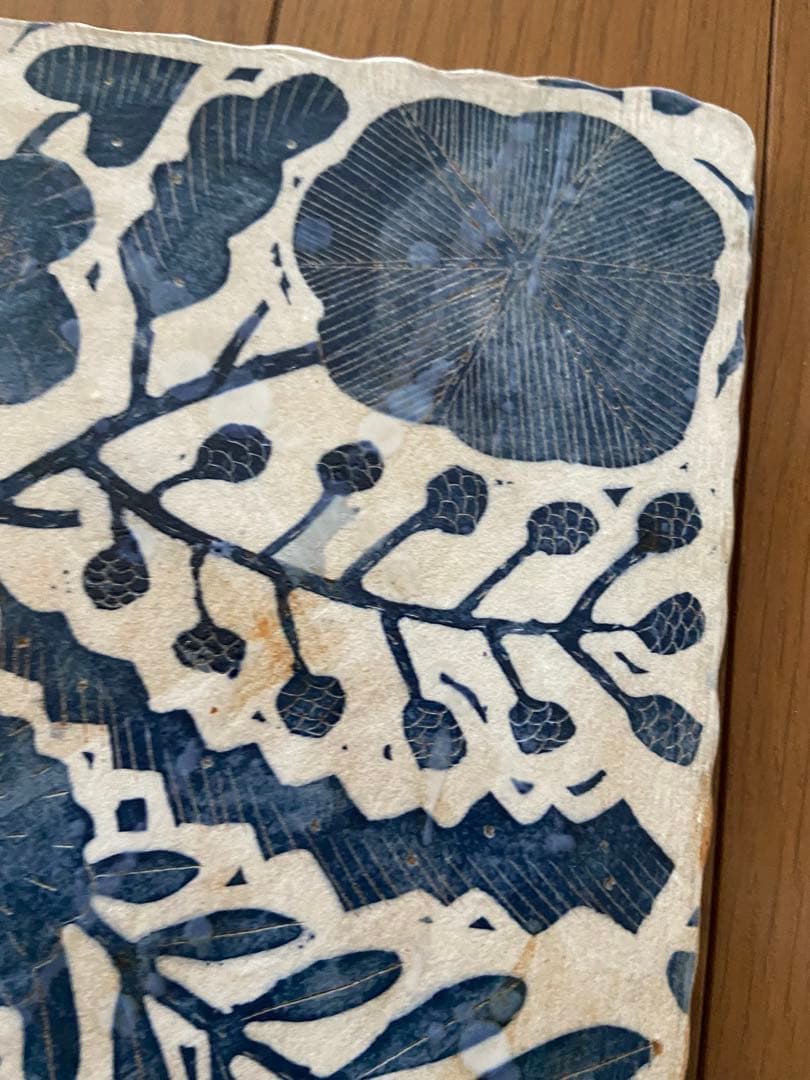 makoto kagoshima 鹿児島睦 ハンドメイド 陶板 植物ブルー