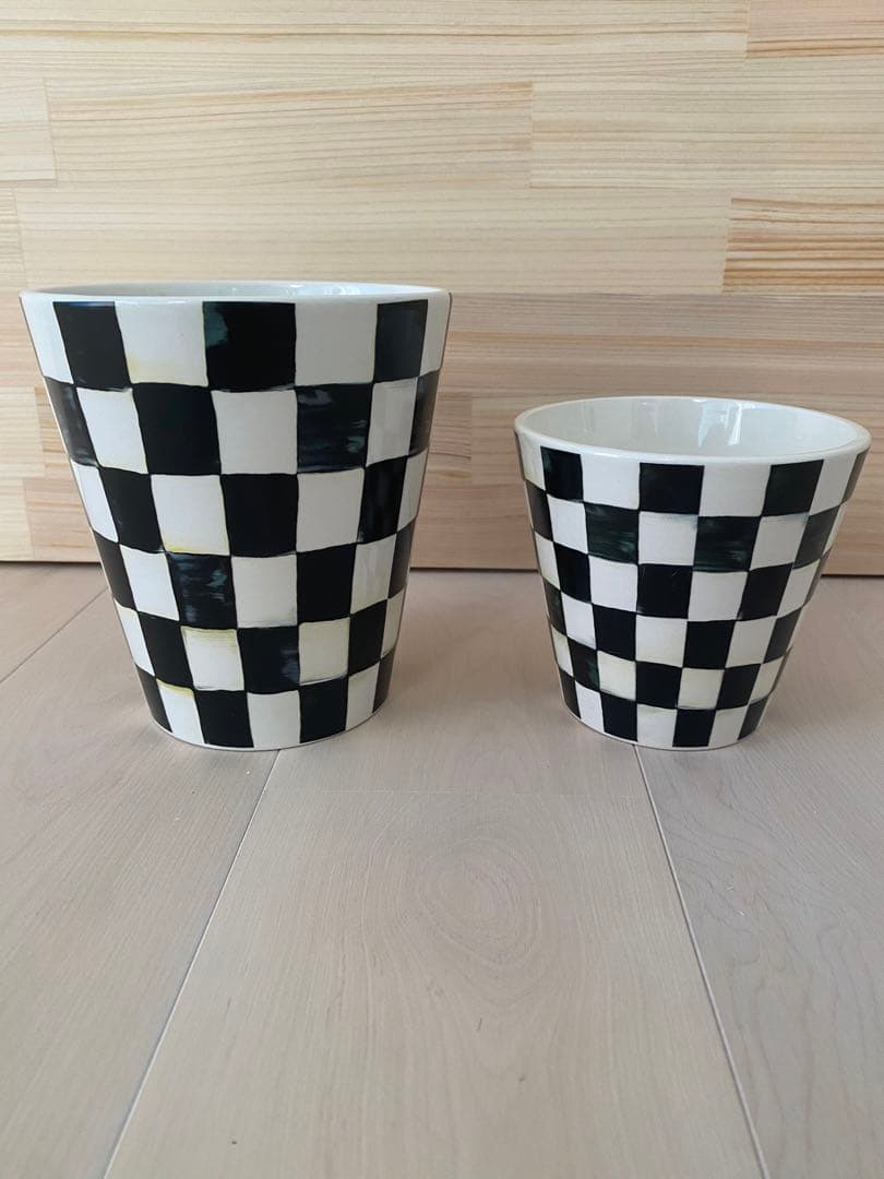 Mackenzie マッケンジーチャイルズ コートリーチェックゴミ箱 鉢入れ2点