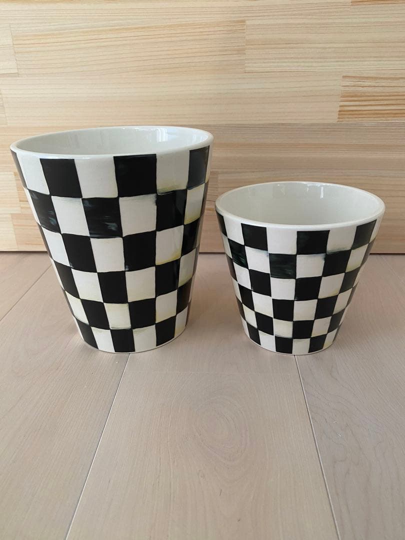 Mackenzie マッケンジーチャイルズ コートリーチェックゴミ箱 鉢入れ2点