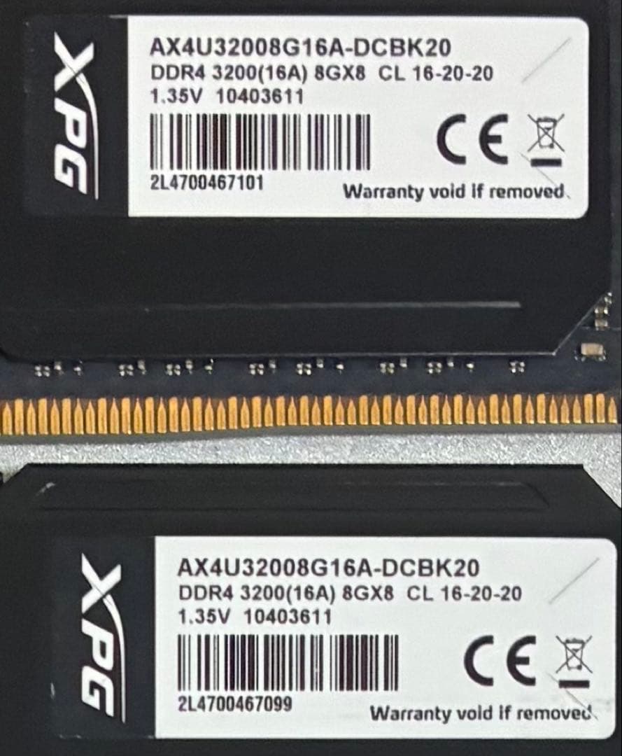 【中古】DDR4-3200 16GB(8GB×2枚) XPG