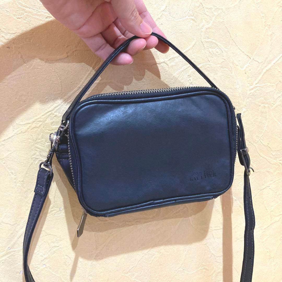 ■レア■ JPG ジャンポールゴルチエ 黒 レザー ポーチ ミニショルダーバッグ